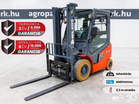 ÚJ HELI G2-S 2,5 tonnás Li-ion elektromos targonca 3,3 méteres emeléssel