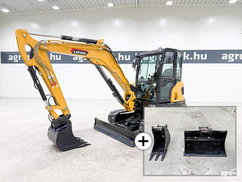 ÚJ Lovol FR55F-u 5800 kg-os gumihevederes minikotró, klíma, Joystick, hidraulikus szerelékváltó, 2 db mélyásó és 1 db rézsű kanál, Kubota