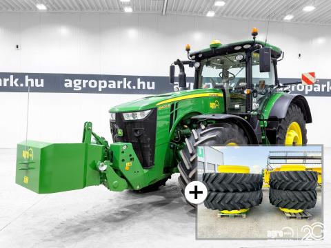 John Deere 8400R (3393 üzemórás) e23 Powershift 50 km/h váltó, rugózott híd, Active Seat, légfék, SF6000 AutoTrac, LED világítás, 5 pár hidraulikakör, 4db ikerkerék John Deere 8400R (3393 üzemórás) e23 Powershift 50 km/h váltó, rugózott híd, Active Seat, légfék, SF6000 AutoTrac, LED világítás, 5 pár hidraulikakör, 4db ikerkerék