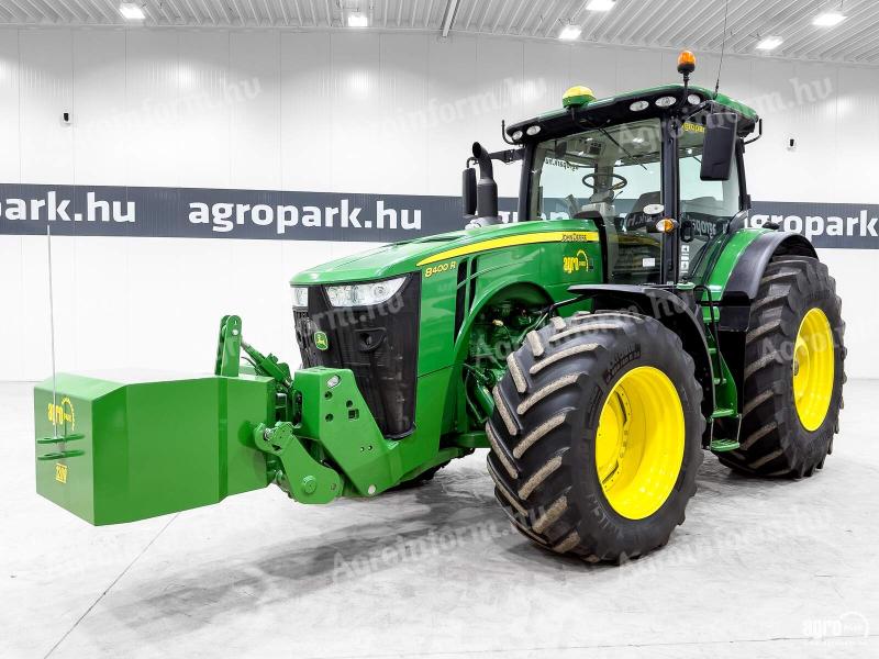 John Deere 8400R (2714 üzemóra) e23 Powershift 50 km/h váltó, rugózott híd, Active Seat, légfék, SF6000 AutoTrac, 5 pár hidraulikakör, 321 L szivattyú