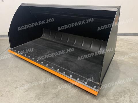 ÚJ Quicke VL+ gabonakanál JCB rakodókhoz, 2,42 m³ méretben. 260 cm széles, erősített kivitel, cserélhető kopóéllel