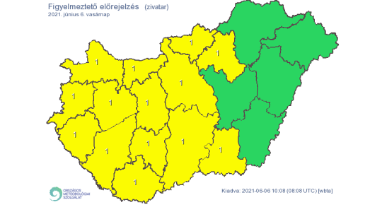 Zivatar és felhőszakadás veszélye miatt adtak ki figyelmeztetést