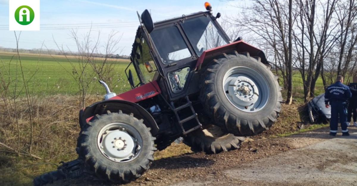 Hatalmas erővel csattant össze egy traktor és egy autó Hatalmas erővel csattant össze egy traktor és egy autó