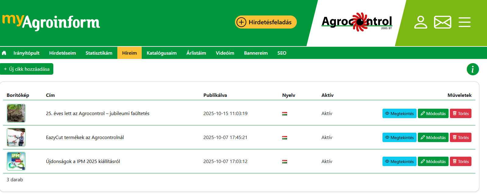 Irányítópult fejléc