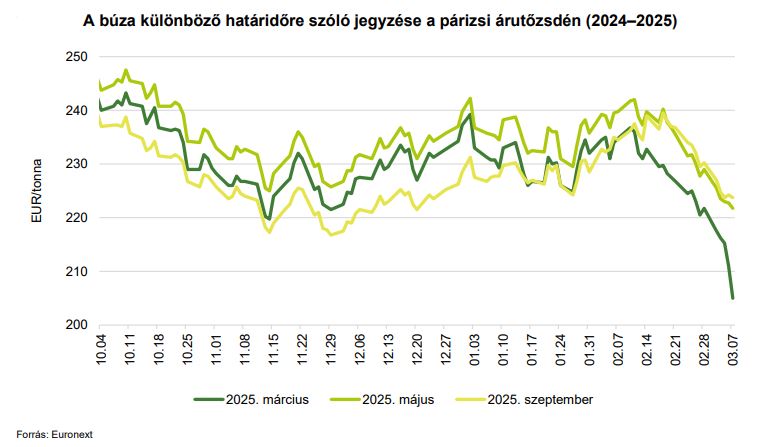 A búza különböző határidőre szóló jegyzése a párizsi árutőzsdén