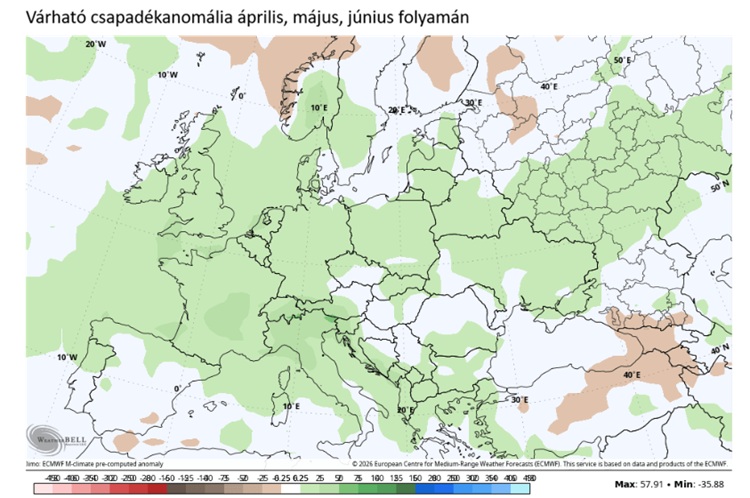 Csapadékanomália Európában 2026 tavaszán