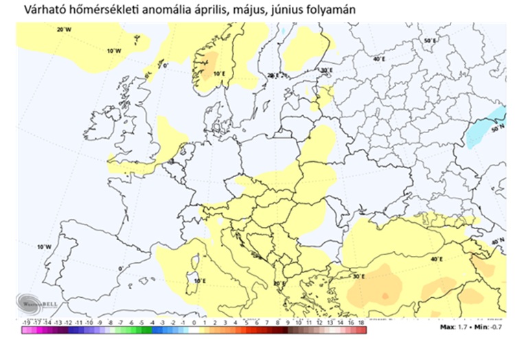 Hőmérsékleti anomália Európában 2026 tavaszán