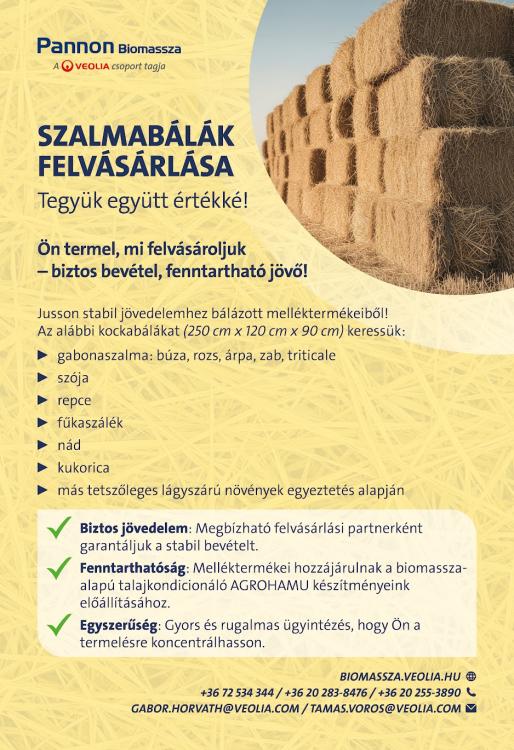 A mezőgazdasági melléktermékek, mint a szalma, kulcsfontosságú alapanyagai a biomassza alapú energiatermelésnek. (Forrás: Veolia Hungary) A mezőgazdasági melléktermékek, mint a szalma, kulcsfontosságú alapanyagai a biomassza alapú energiatermelésnek. (Forrás: Veolia Hungary)