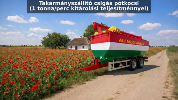 Takarmányszállító csigás pótkocsi (1 tonna/perc kitárolási teljesítménnyel) tápszállító, terményszállító - PÁLYÁZHATÓ Takarmányszállító csigás pótkocsi (1 tonna/perc kitárolási teljesítménnyel) tápszállító, terményszállító - PÁLYÁZHATÓ