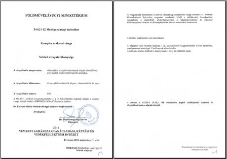 Mezőgazdasági technikus OKJ - 2014. évtől érvényes szóbeli vizsgatételei [előlap]